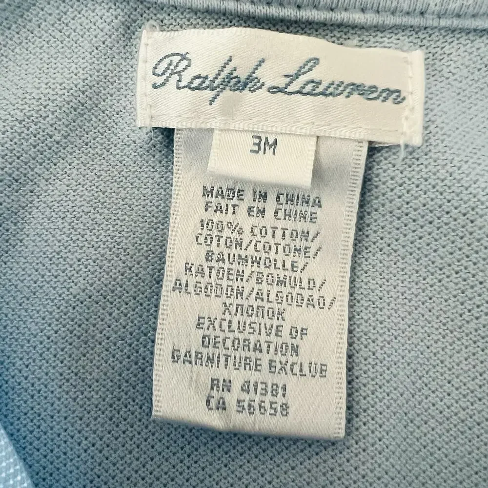 Ralph Lauren Baby Boy Romper 3M Blue Shortall Logo Embroidered Preppy One Piece